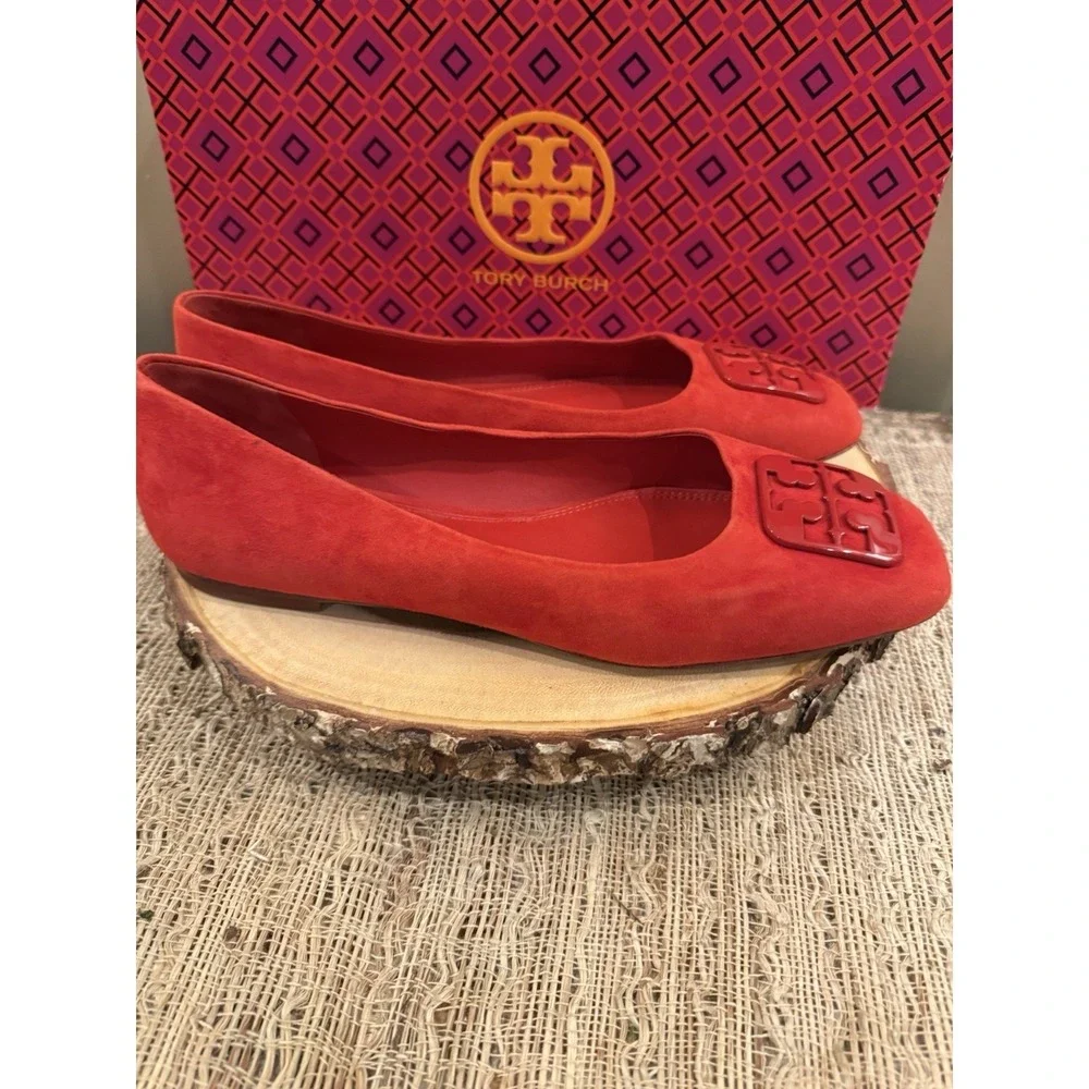Tory Burch GEORGIA Red BALLET FLAT Shoes Size 8.5 Silk Suede 248$